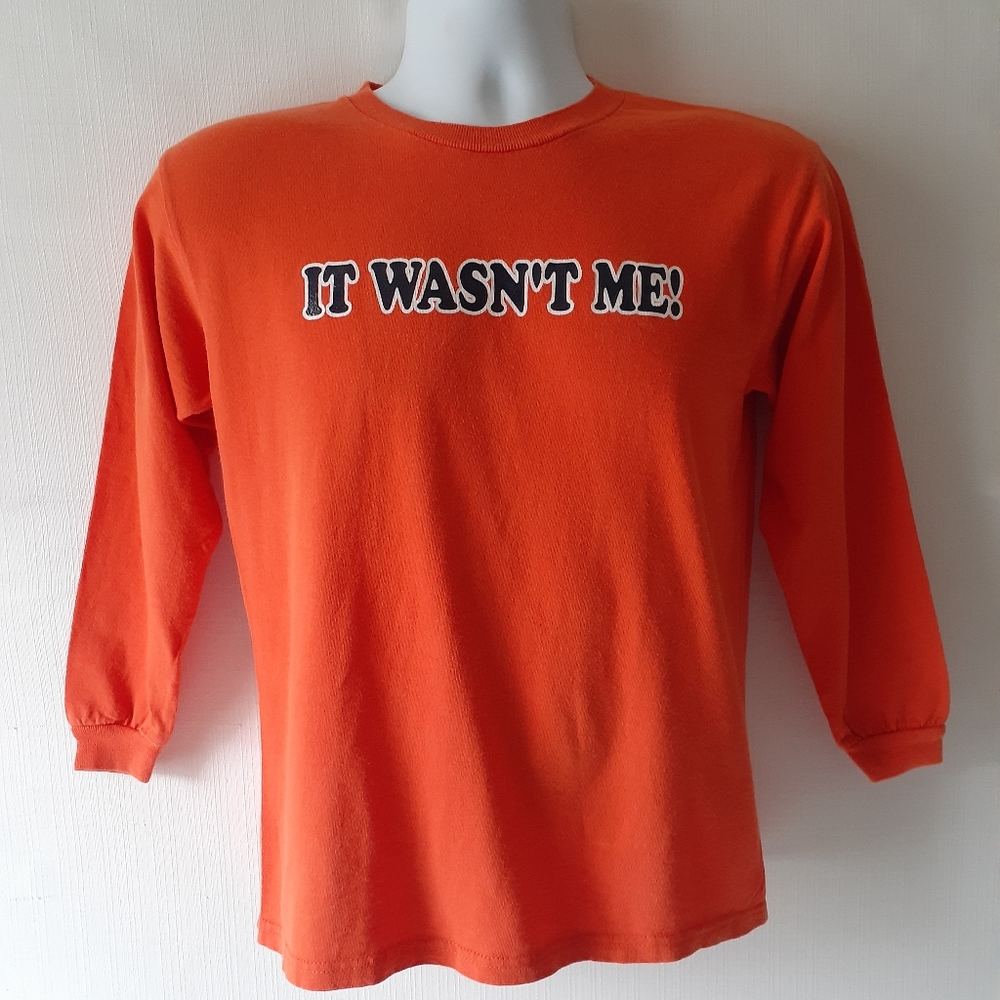 "It wasn't me" boy's orange long-sleeve t-shirt size L